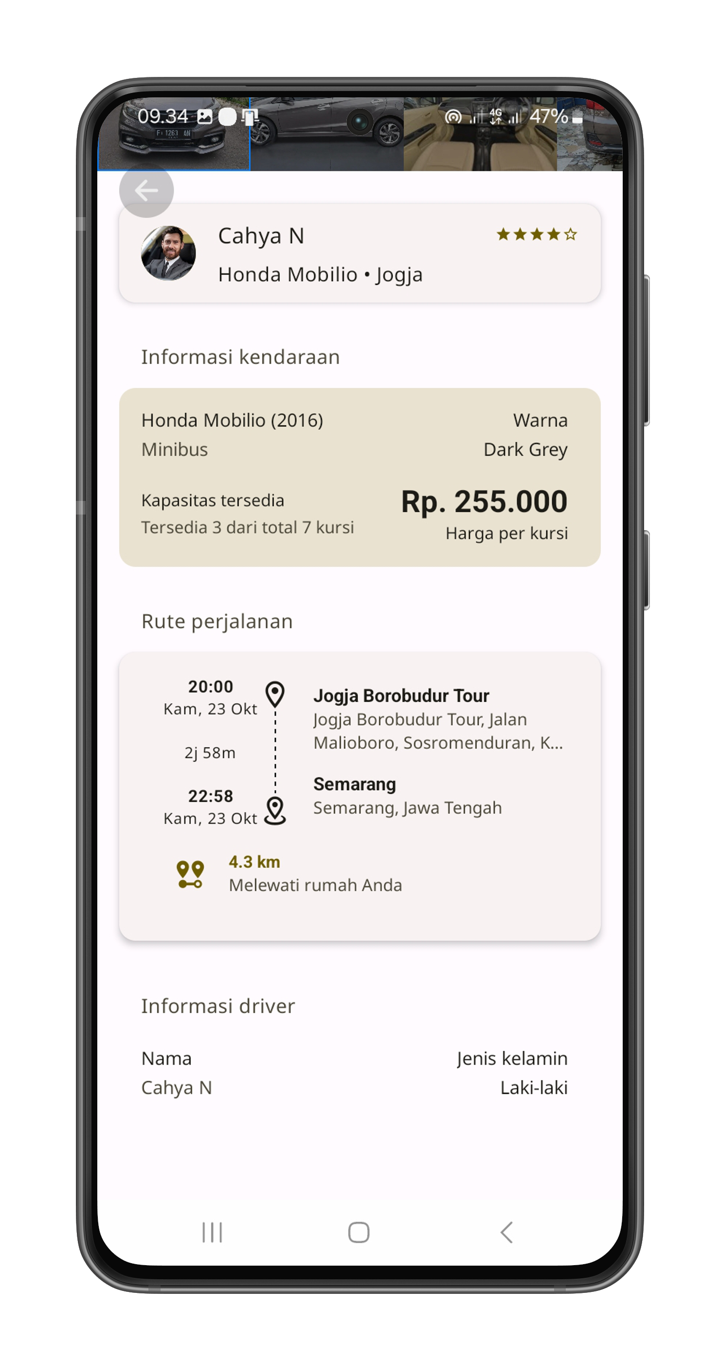 Tangkapan layar: Detail trip driver